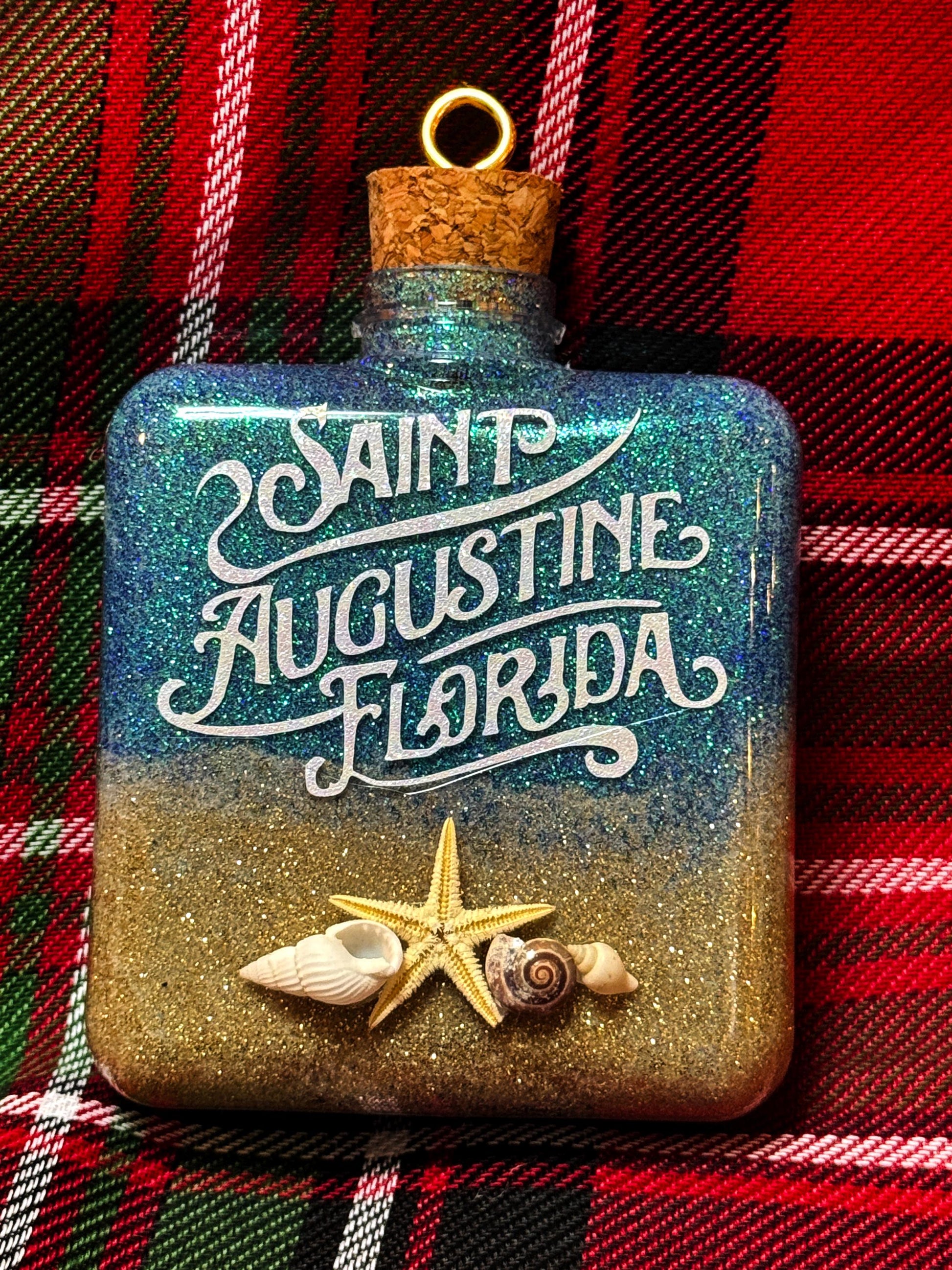 Custom Beach-Themed Ornament with Glitter Gradient & Seashells - Personalized Shatterproof Christmas Ornament
