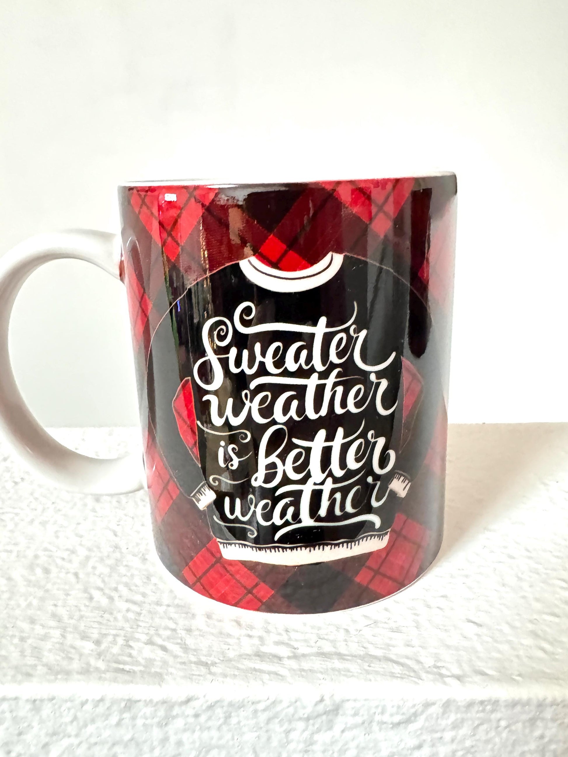 Sweater Weather Mug: Red Plaid Holiday Design