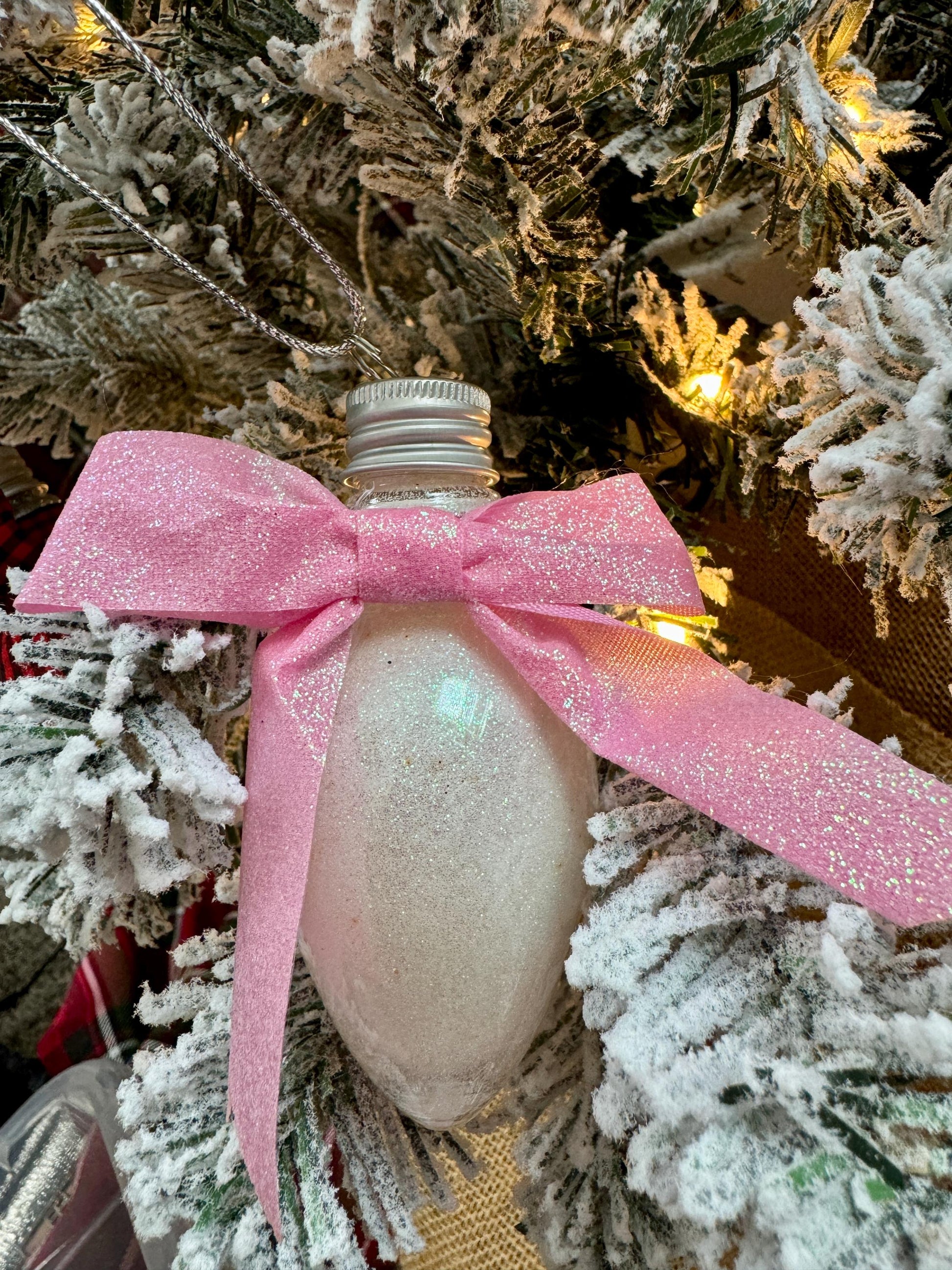 Personalized Glitter Christmas Light Bulb Ornament: Custom Monogram, Red Ribbon