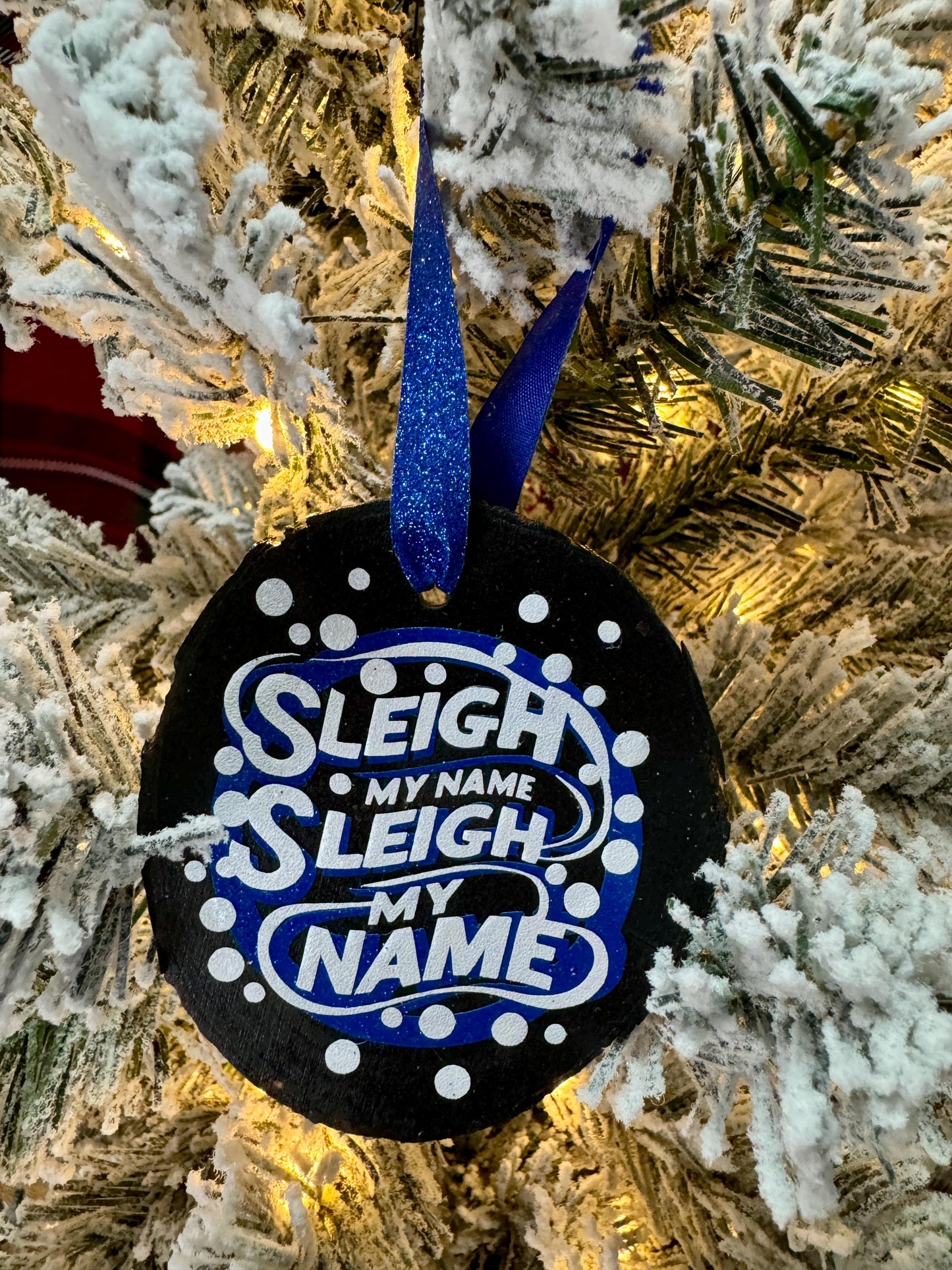 Funny Wood Slice Christmas Ornaments – Customizable Quotes & Sparkly Vinyl Design