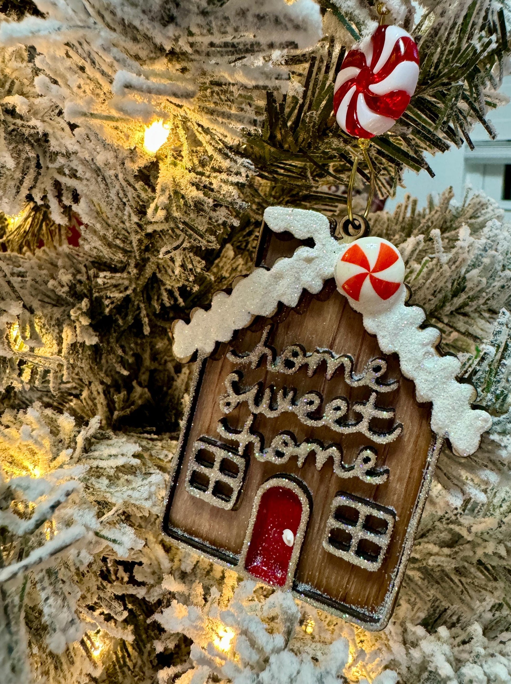 Handmade Gingerbread House Ornament – Home Sweet Home with Peppermint Candy Hanger
