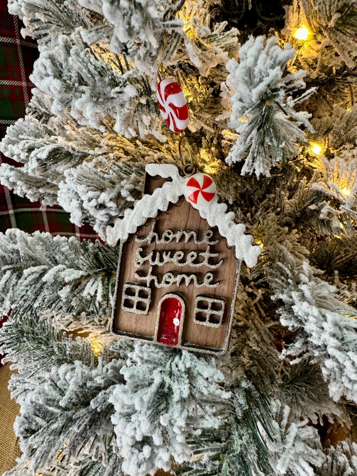 Handmade Gingerbread House Ornament – Home Sweet Home with Peppermint Candy Hanger