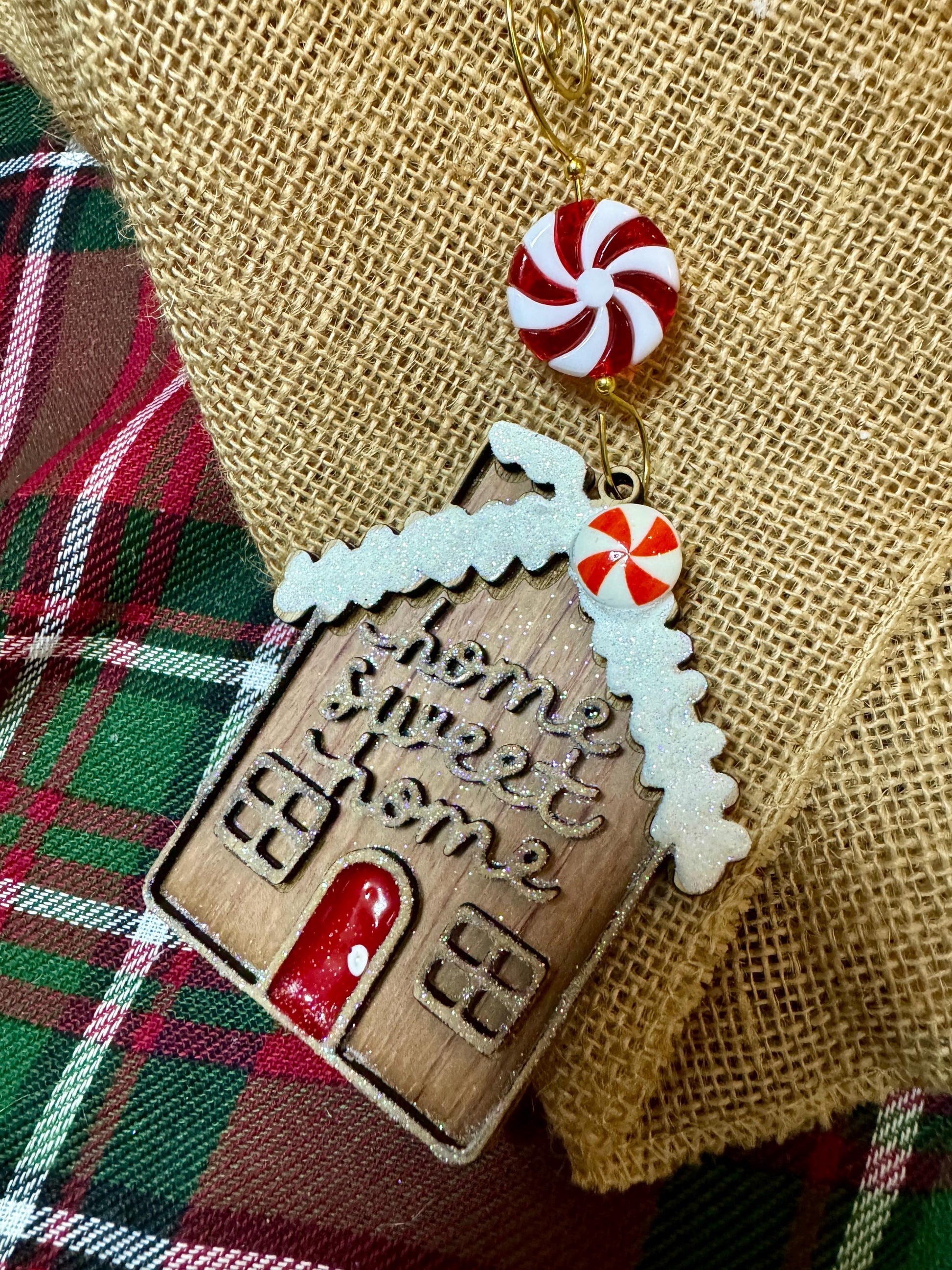 Handmade Gingerbread House Ornament – Home Sweet Home with Peppermint Candy Hanger