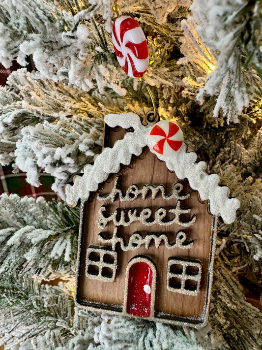Handmade Gingerbread House Ornament – Home Sweet Home with Peppermint Candy Hanger