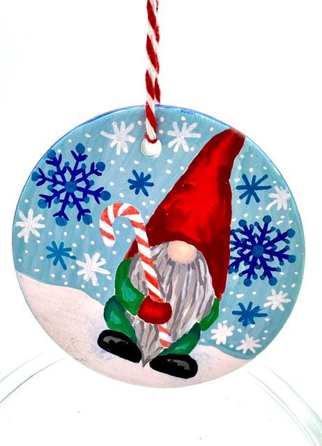 Hand Painted Ornament, Ceramic Ornament | Christmas Tree Decor – Gnome, Snowman, Gingerbread & Floral Designs