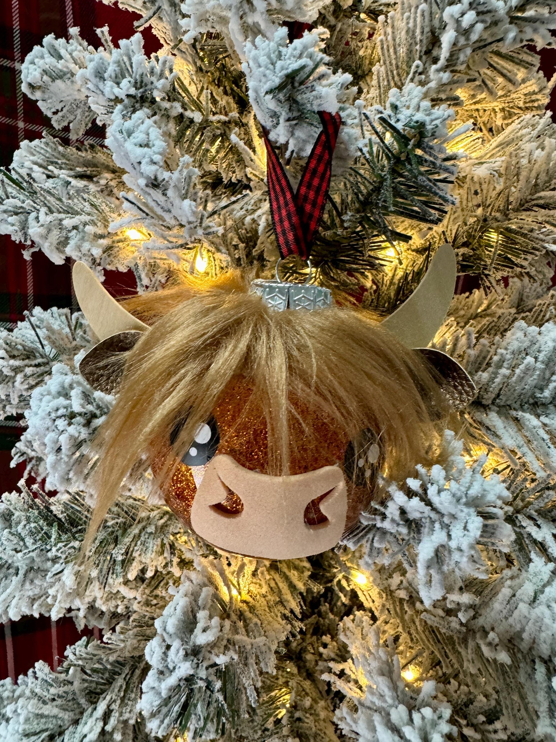 Highland Cow Ornament: Copper Glitter Bulb with Faux Fur