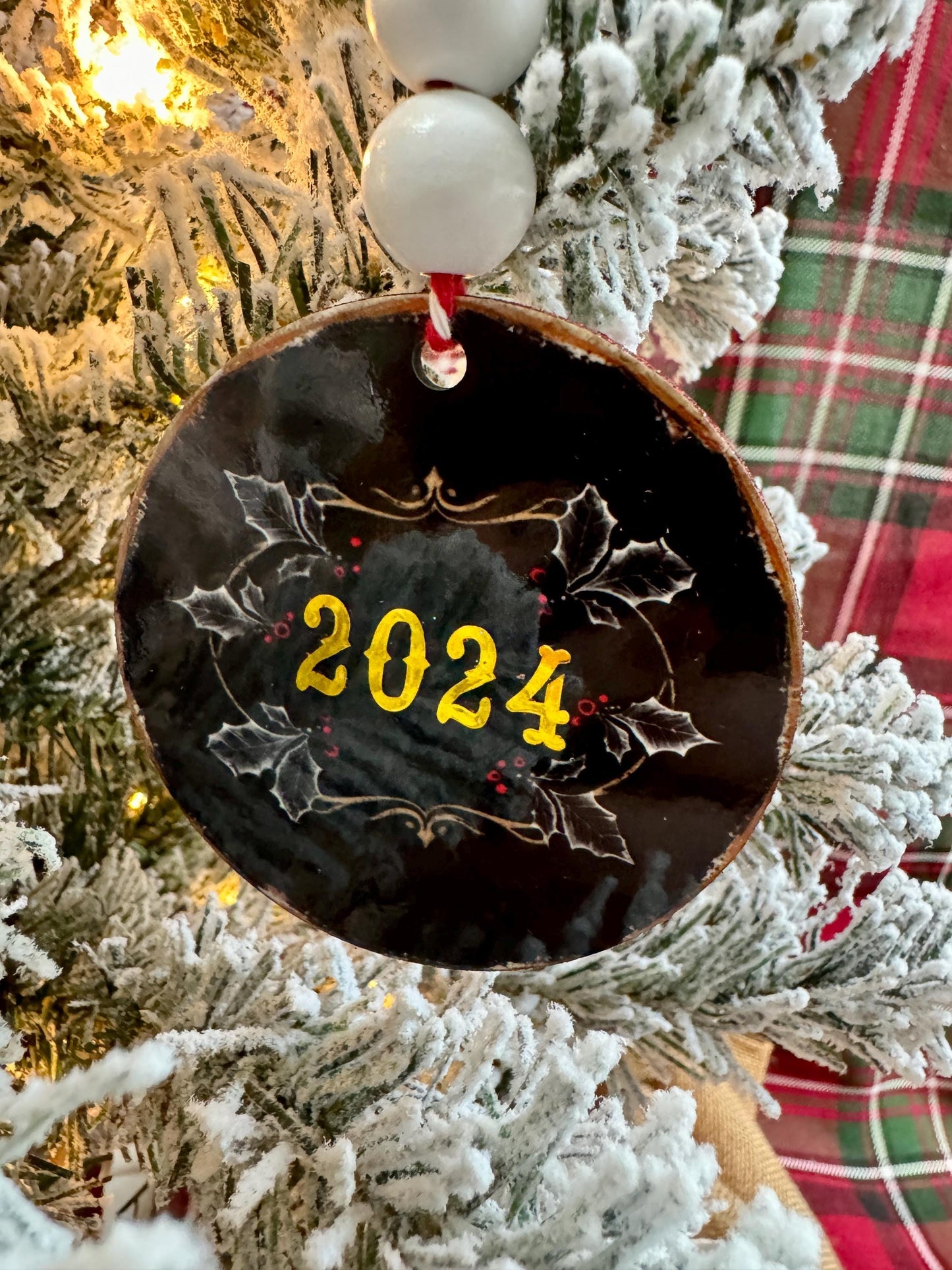 Rustic Chalkboard Shatterproof Ornament - "On the Naughty List. I Regret Nothing!" - Ivy Leaves and Holly Berries - Christmas Decoration