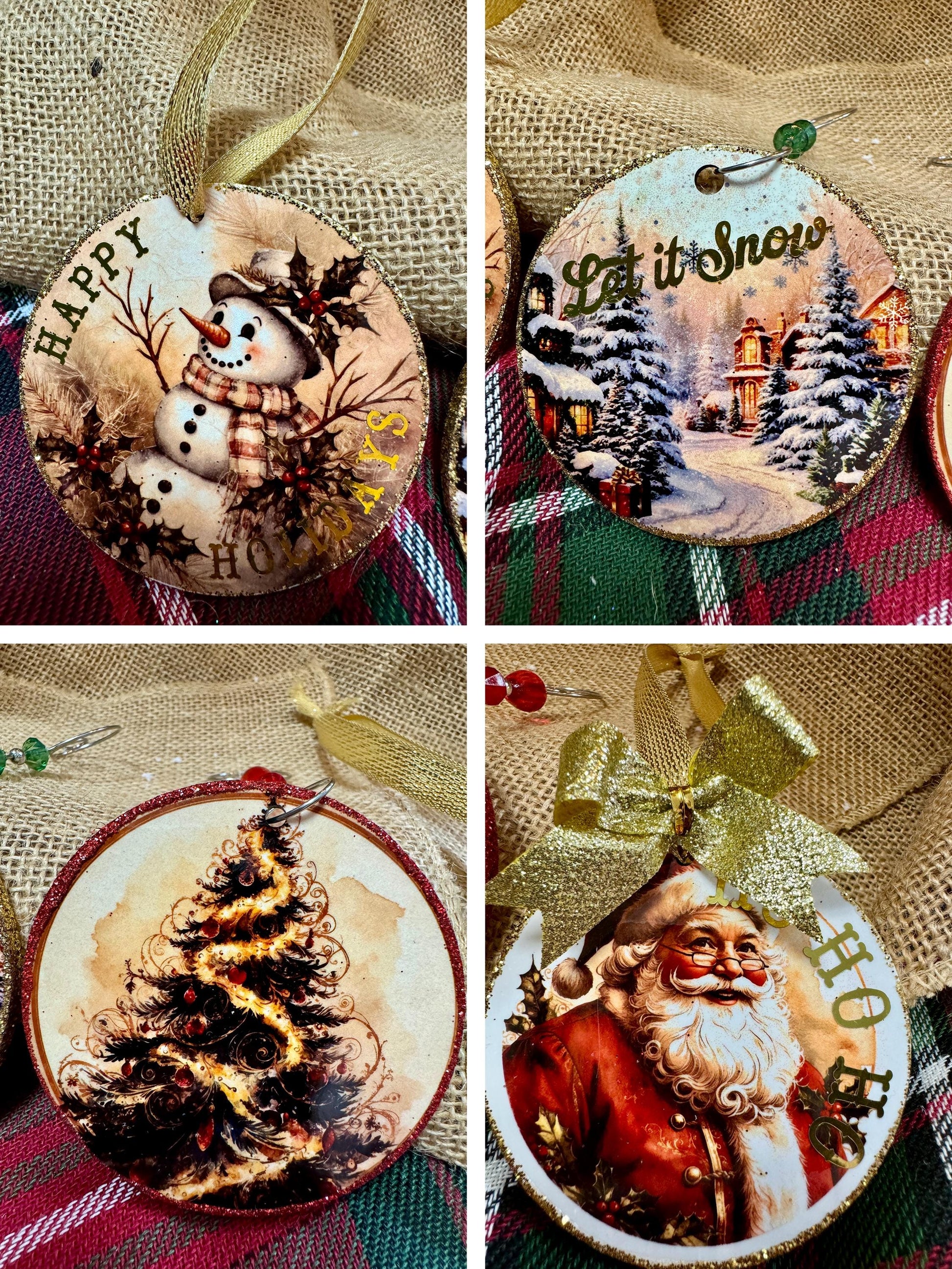 Vintage Christmas Ornament: Glitter Gold Foil Winter Wonderland Decor
