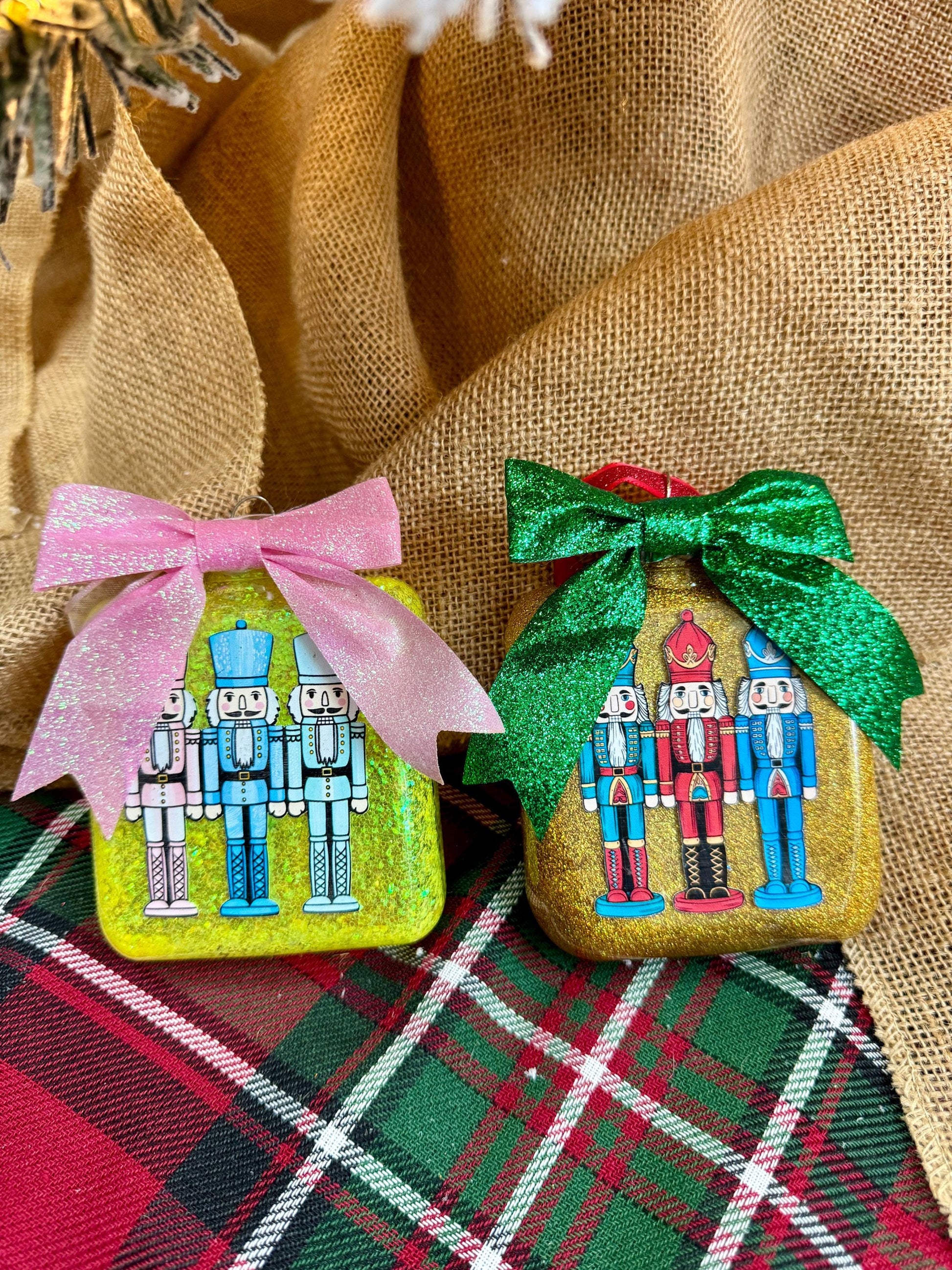 Glitter Nutcracker Christmas Ornament: Square Shatterproof Decor with Bow