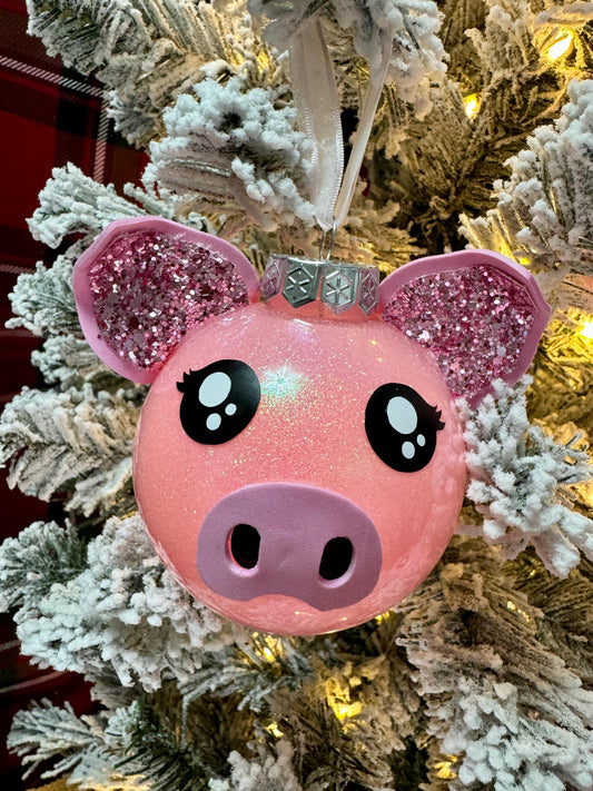 Pink Glitter Pig Ornament: Farm Animal Christmas Decor