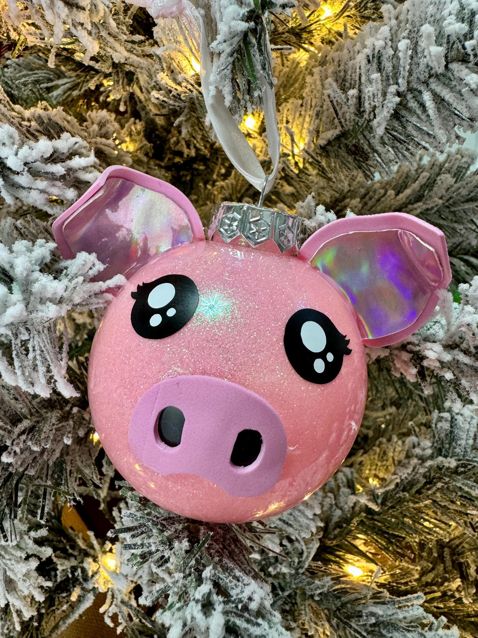 Pink Glitter Pig Ornament: Farm Animal Christmas Decor