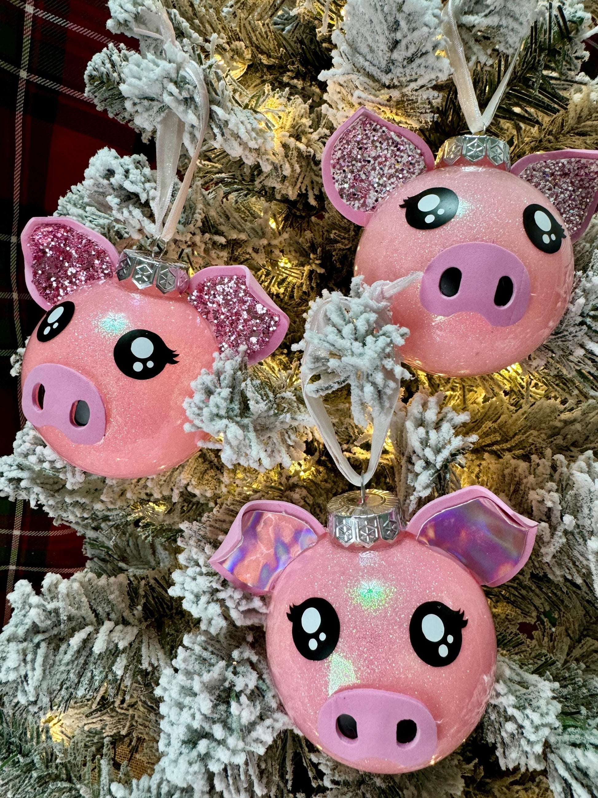 Pink Glitter Pig Ornament: Farm Animal Christmas Decor