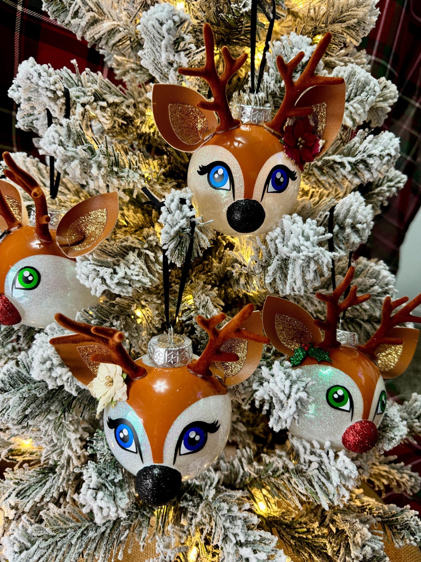 Kawaii Reindeer Christmas Ornament: Glitter Shatterproof Ornament with Felt Details