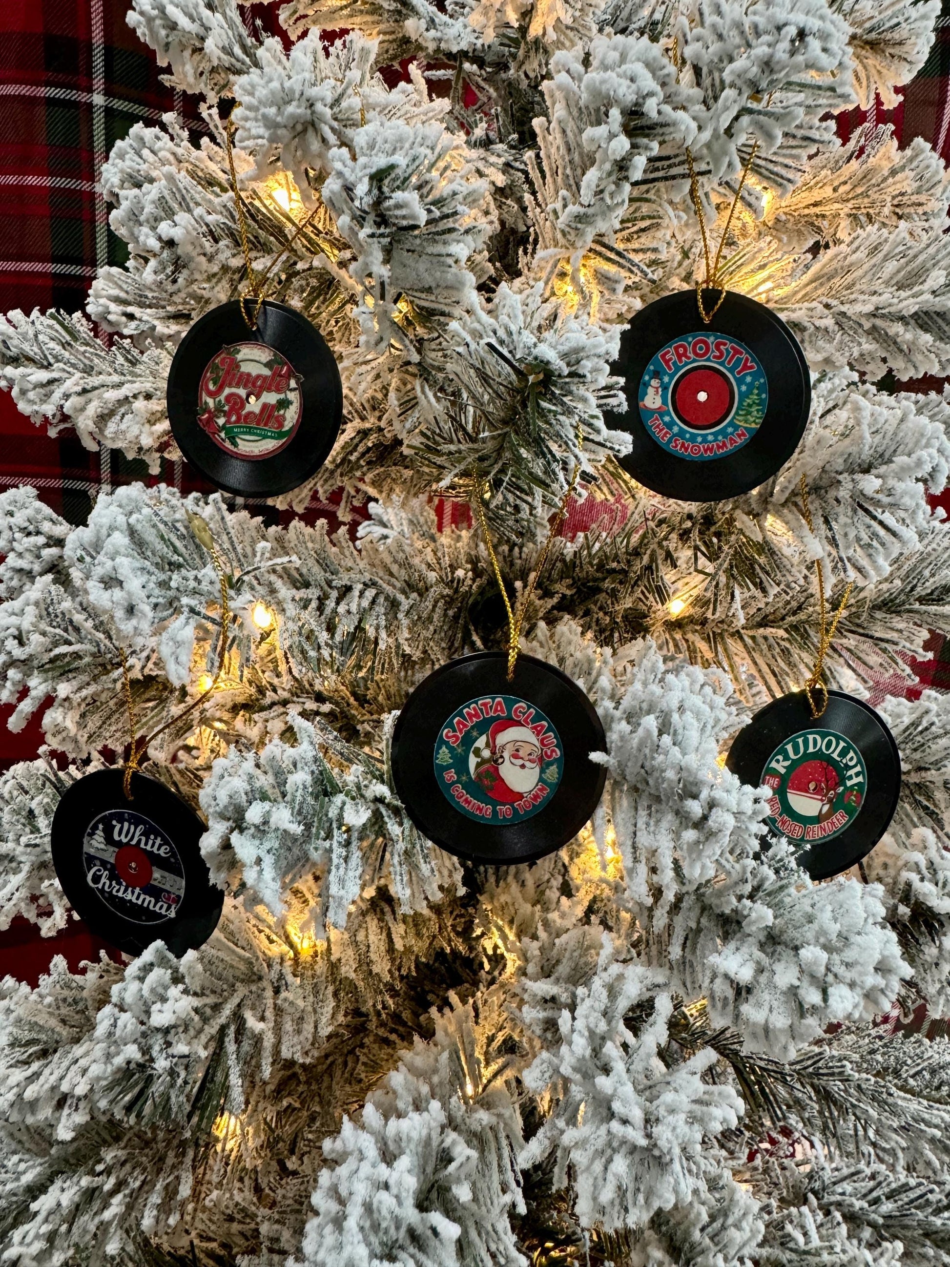 Vinyl Record Christmas Ornaments: Classic Song Designs, Set of 5