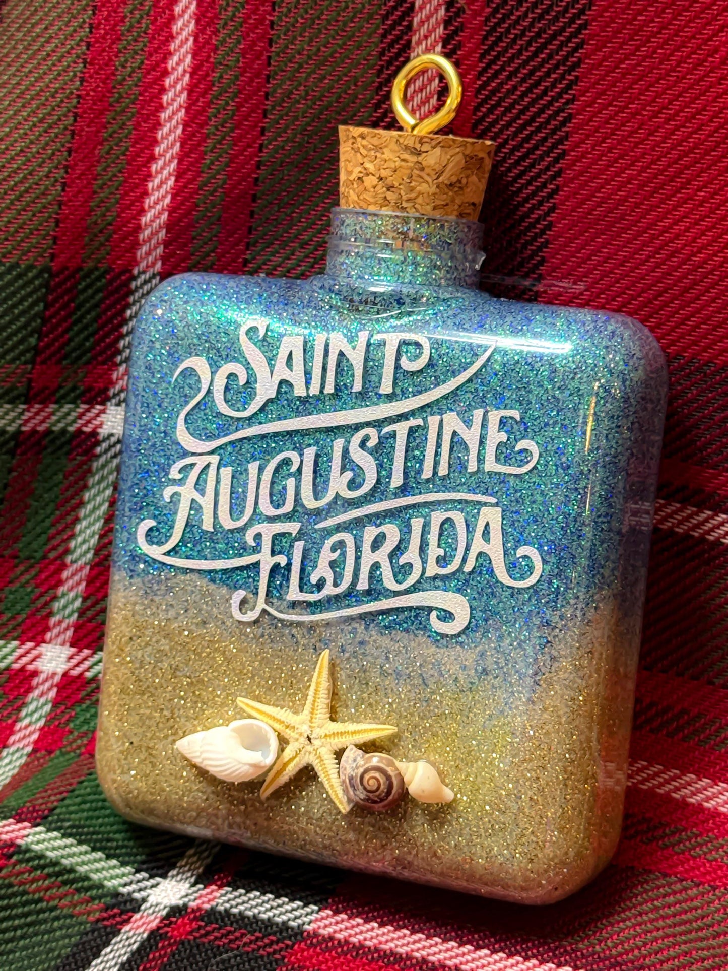Custom Beach-Themed Ornament with Glitter Gradient & Seashells - Personalized Shatterproof Christmas Ornament