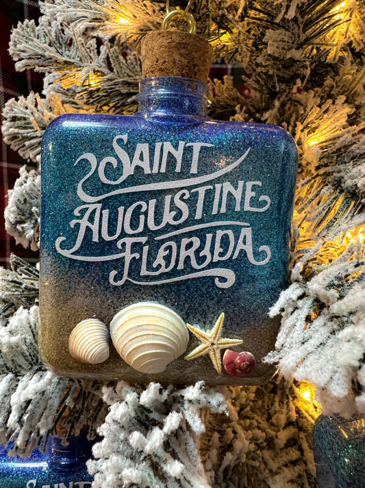 Custom Beach-Themed Ornament with Glitter Gradient & Seashells - Personalized Shatterproof Christmas Ornament