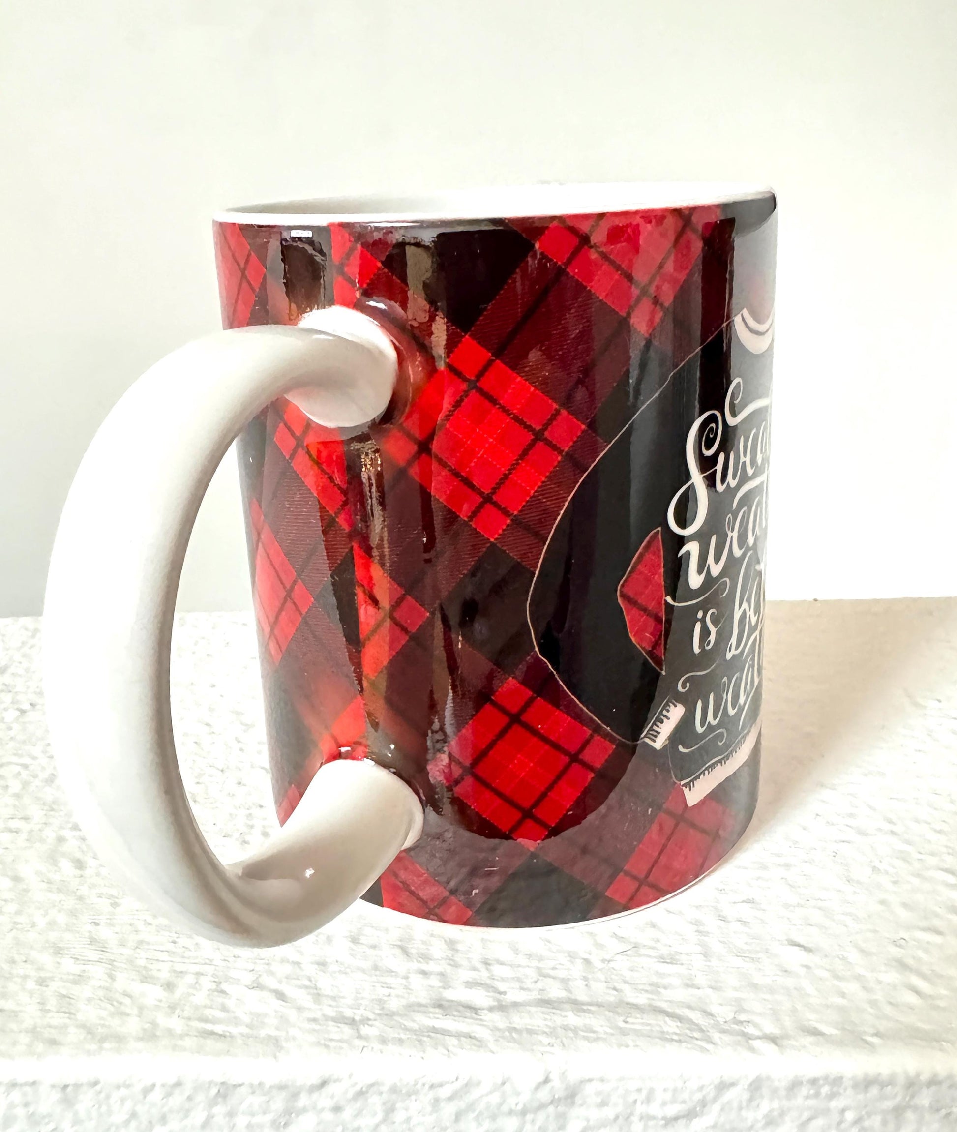 Sweater Weather Mug: Red Plaid Holiday Design