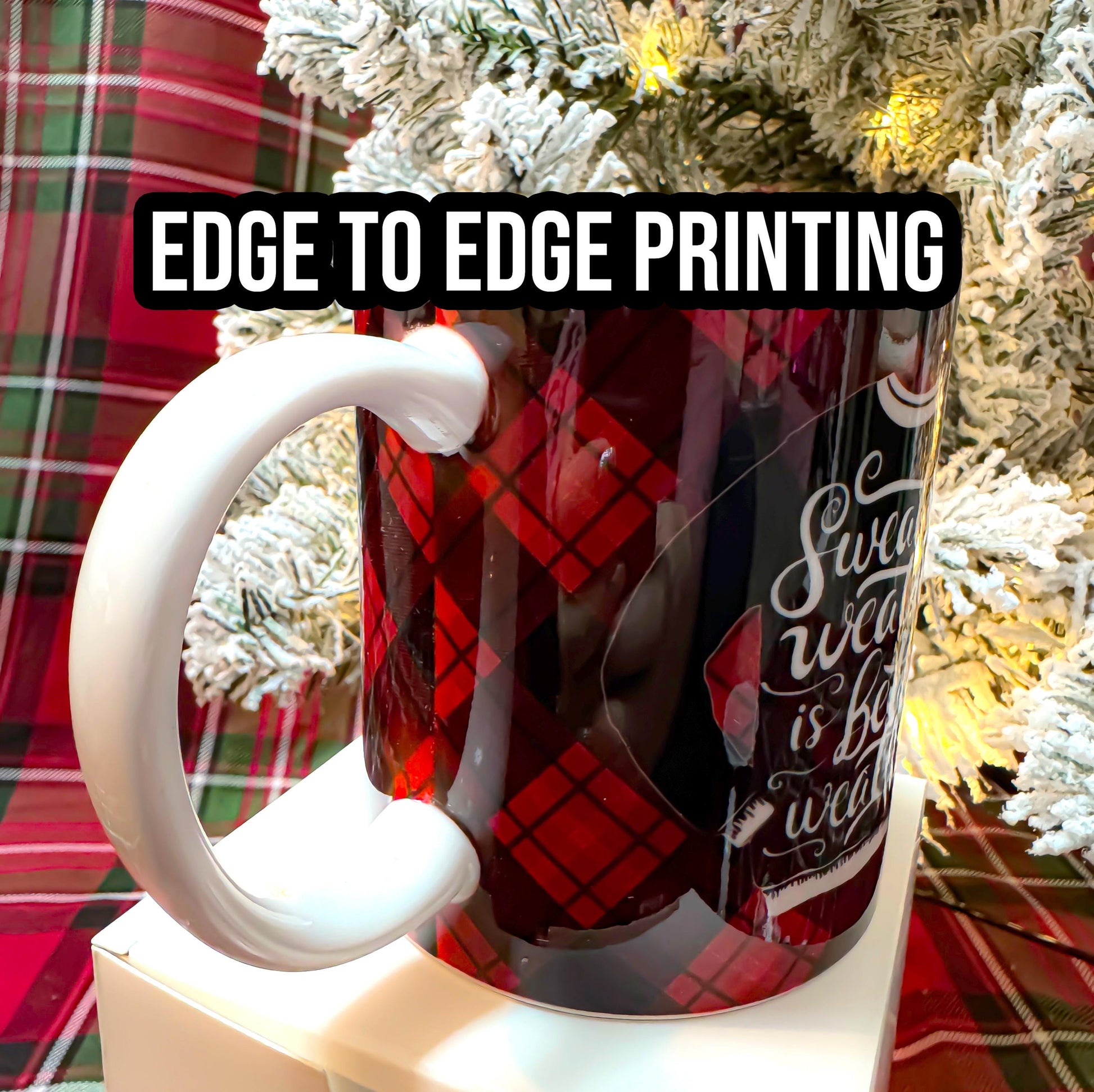 Sweater Weather Mug: Red Plaid Holiday Design