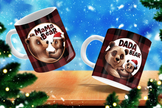Mama Bear & Dada Bear Mug Set: Red Gingham Parent Gift