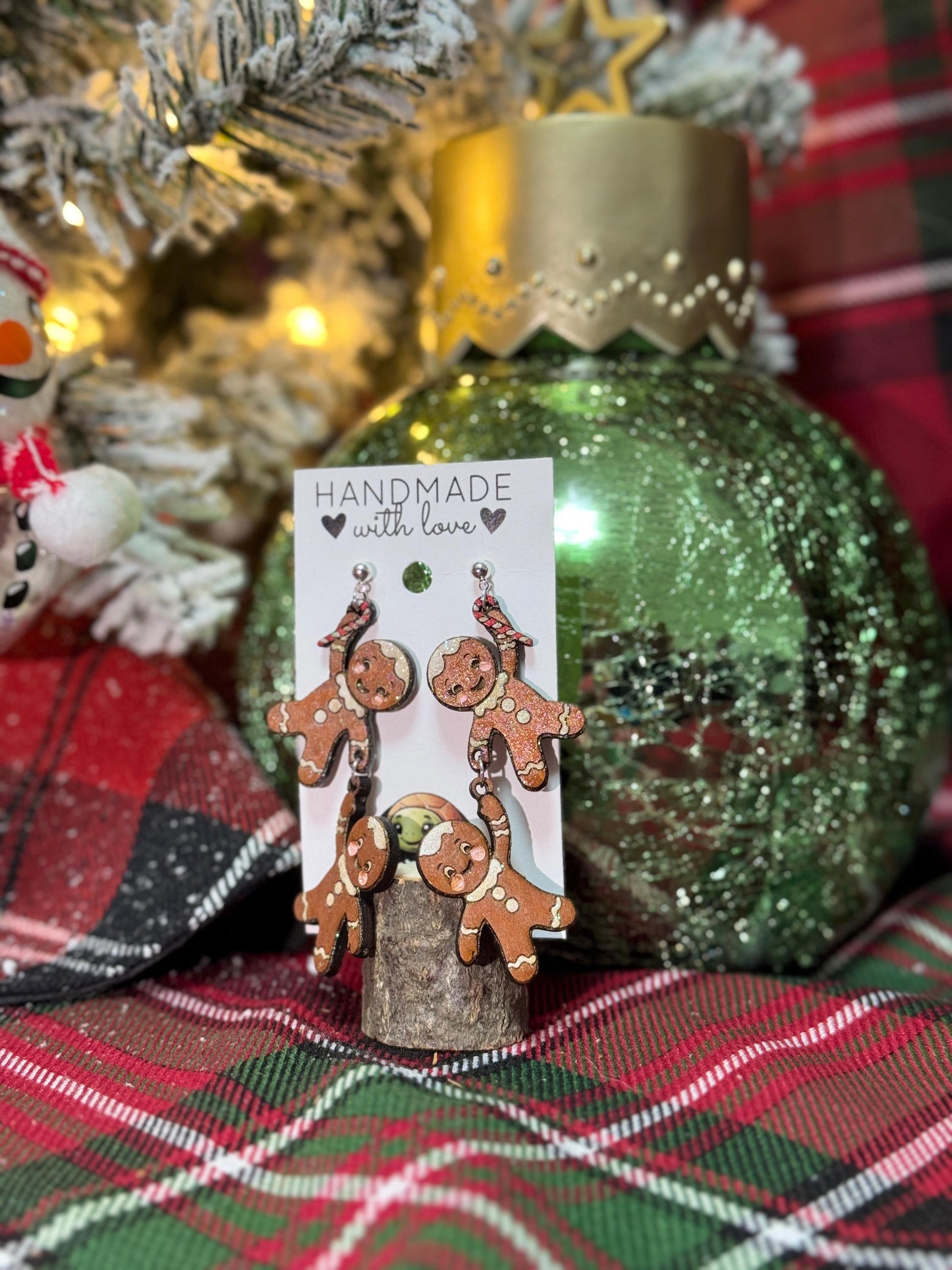 Handmade Gingerbread Man Dangle Earrings: Festive Christmas Jewelry
