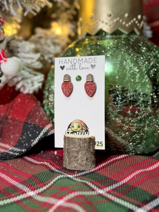 Handmade Glitter Bulb Earrings - Choose Green or Red, Sparkly Christmas Jewelry, Festive Holiday Accessory