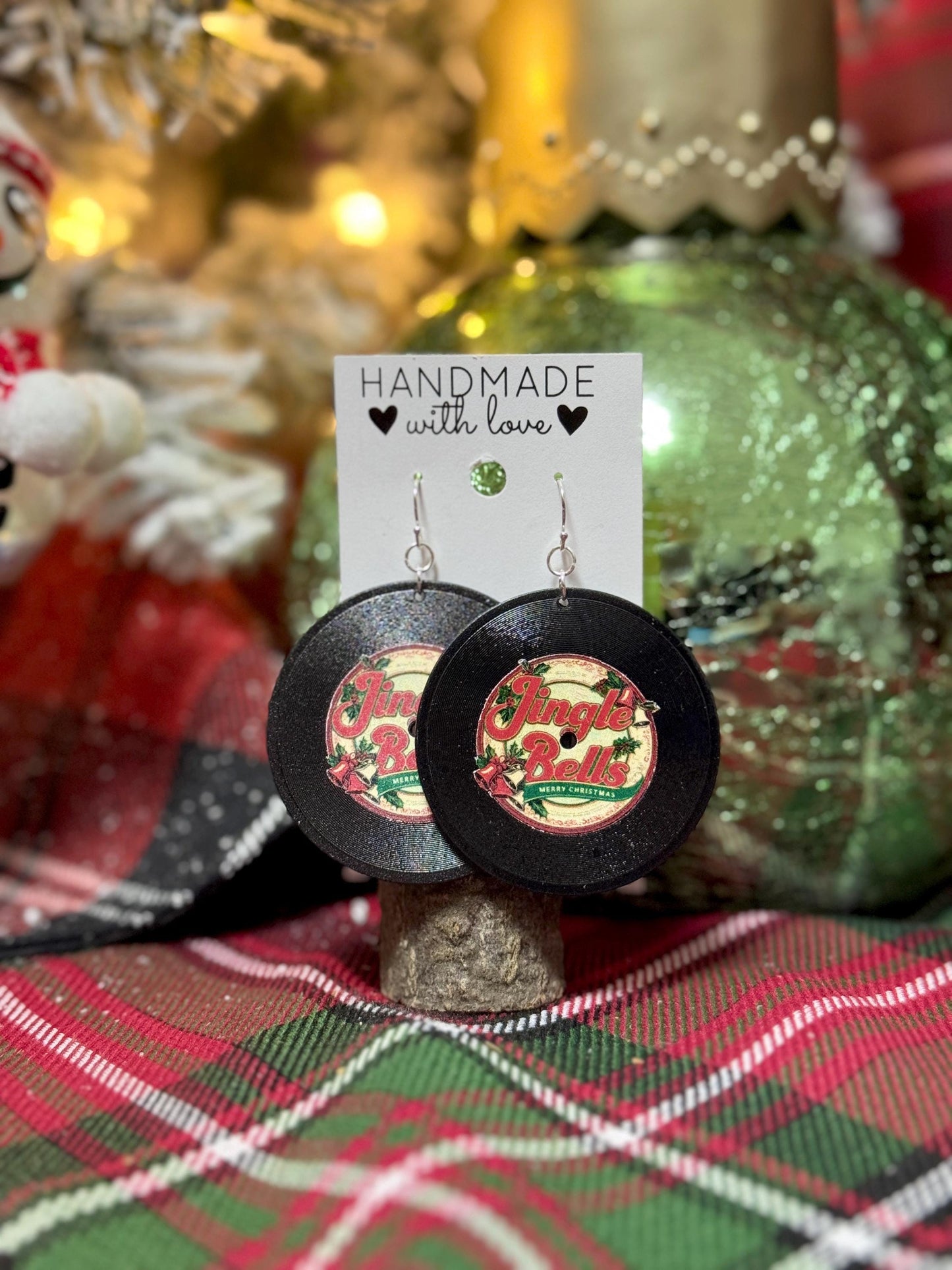 Handmade Vinyl Record Dangle Earrings - Classic Christmas Song Designs, Festive Holiday Jewelry