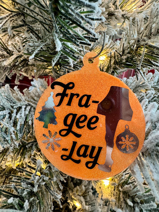 Fra-gee-lay' Leg Lamp Funny Christmas Ornament - Iconic Movie Quote, Decorative Silhouette