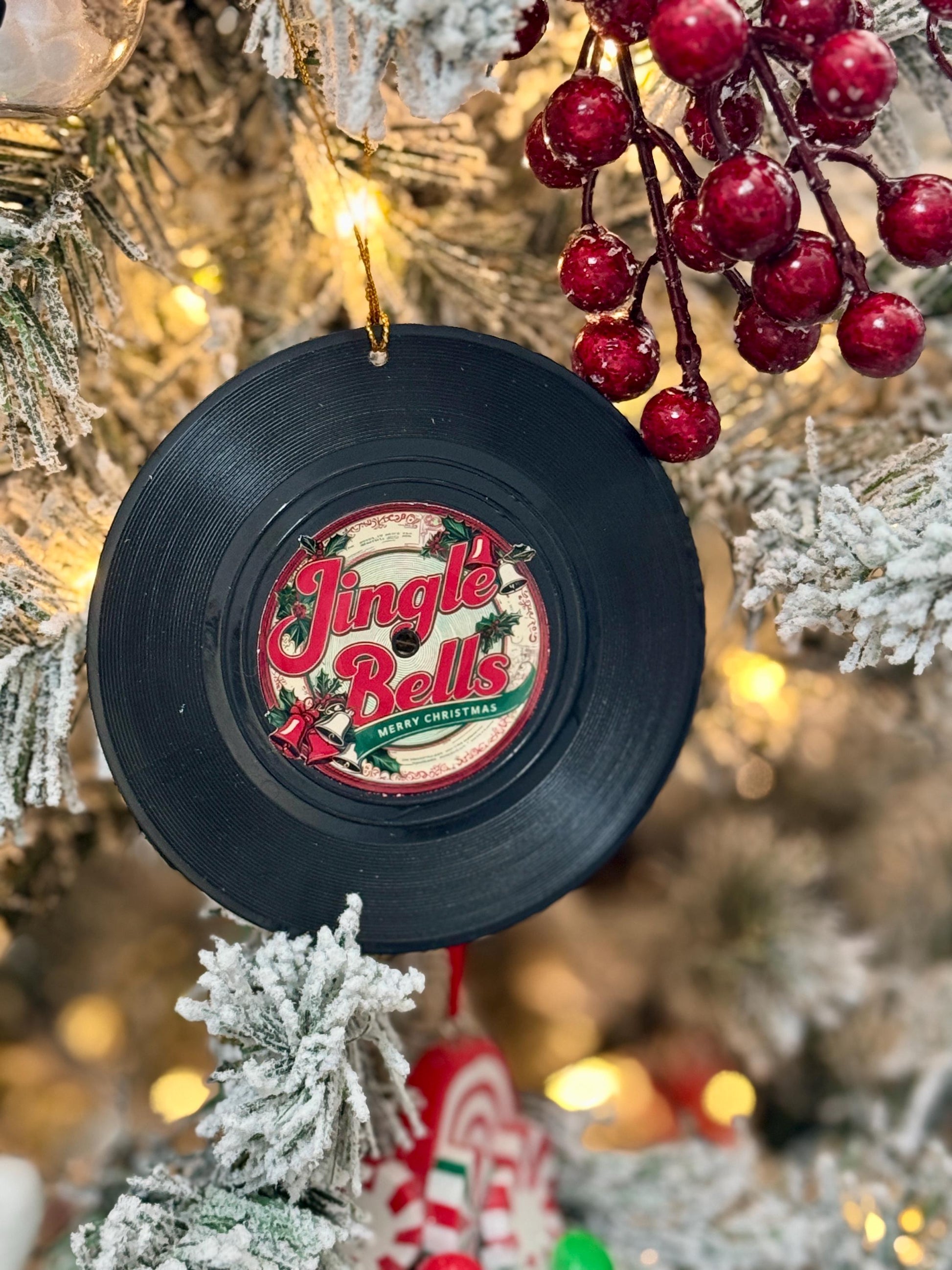 Vinyl Record Christmas Ornaments: Classic Song Designs, Set of 5