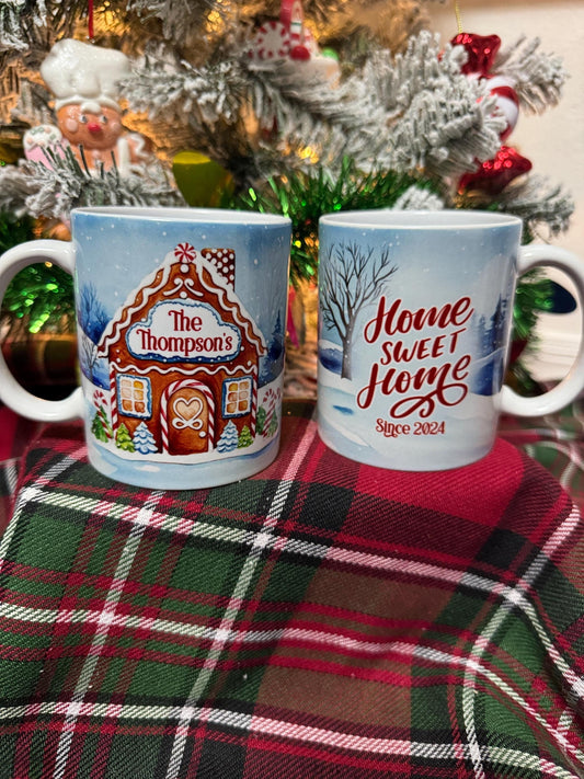 Personalized Gingerbread House Mug - Custom Family Name & Home Sweet Home, Ideal Housewarming Gift