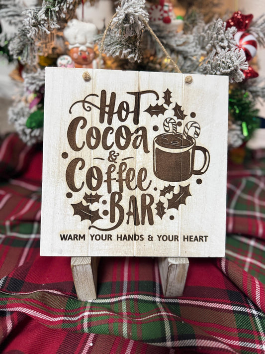 Rustic Christmas Hot Cocoa & Coffee Bar Wood Sign