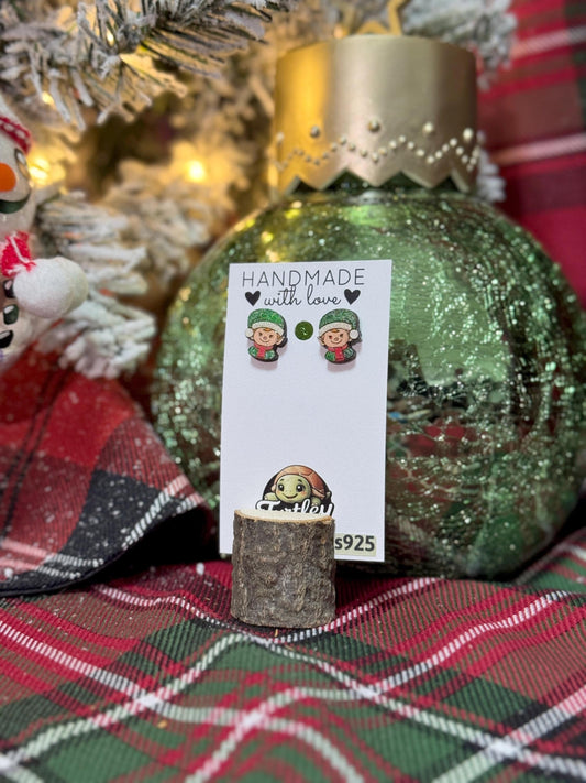 Handmade Glitter Elf Stud Earrings: Festive Christmas Jewelry