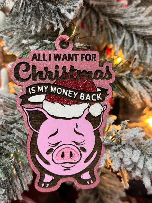 Funny Piggy Bank Christmas Ornament: Handmade Glitter Holiday Decor