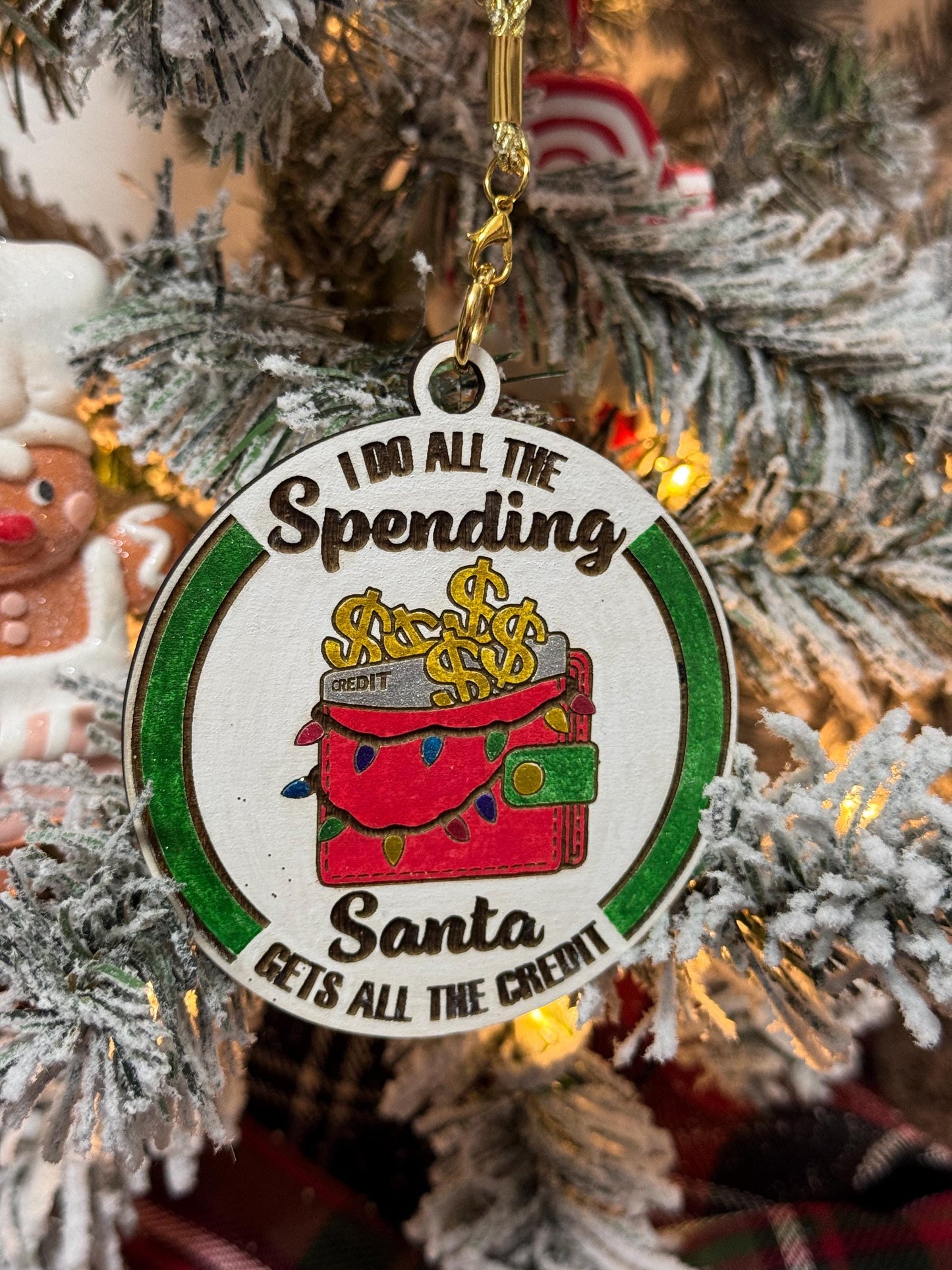Handmade 'I Do All the Spending, Santa Gets All the Credit' Christmas Ornament - Funny Wallet Design
