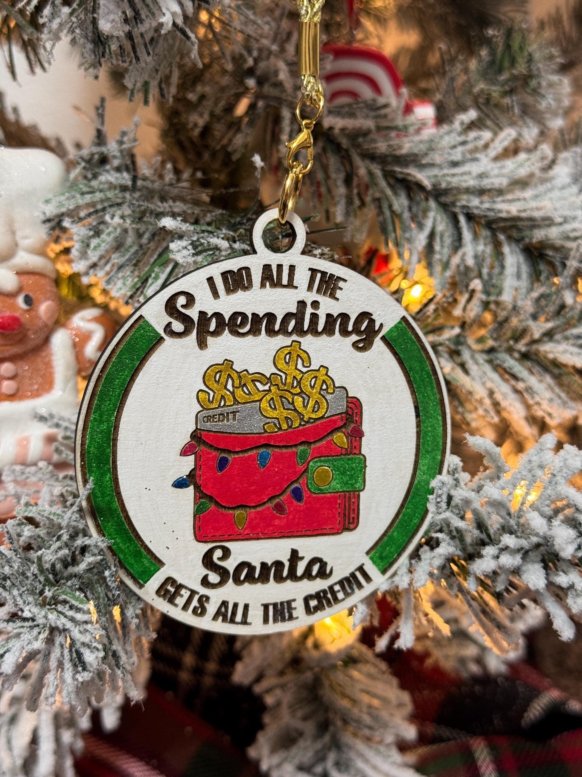 Handmade 'I Do All the Spending, Santa Gets All the Credit' Christmas Ornament - Funny Wallet Design