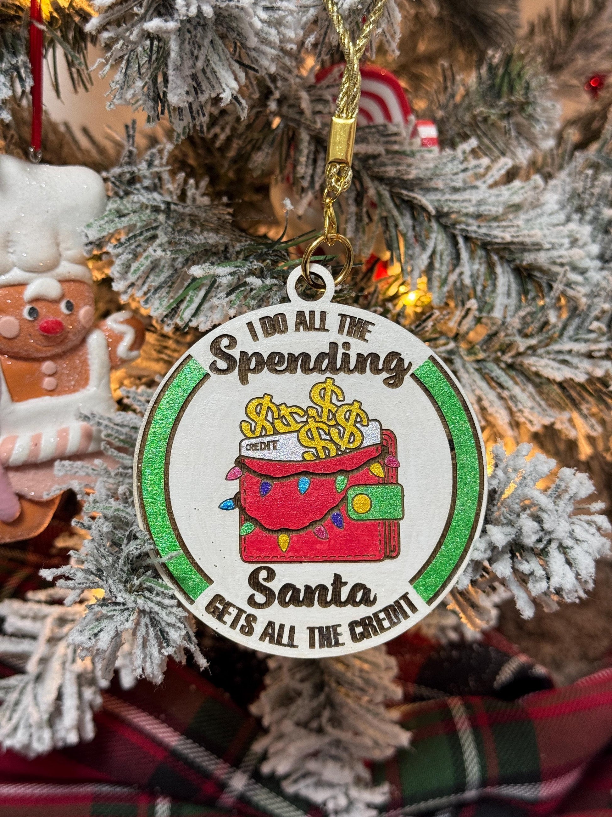 Handmade 'I Do All the Spending, Santa Gets All the Credit' Christmas Ornament - Funny Wallet Design