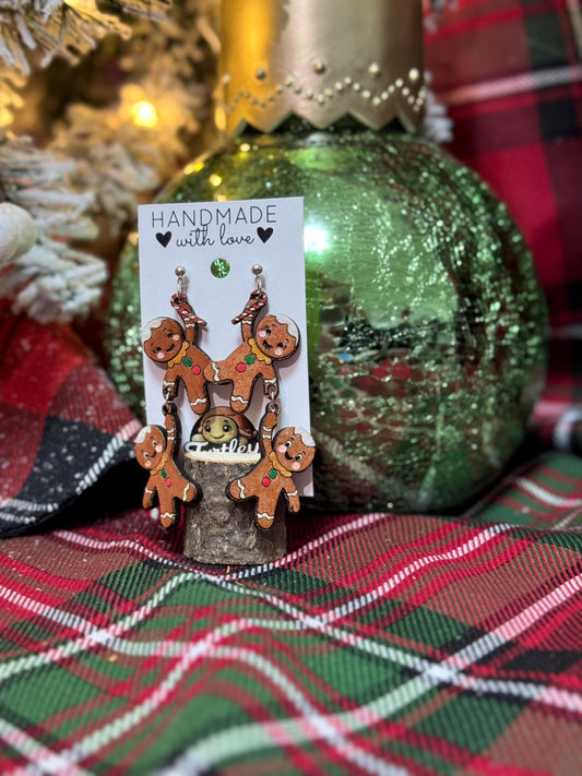 Handmade Gingerbread Man Dangle Earrings: Festive Christmas Jewelry