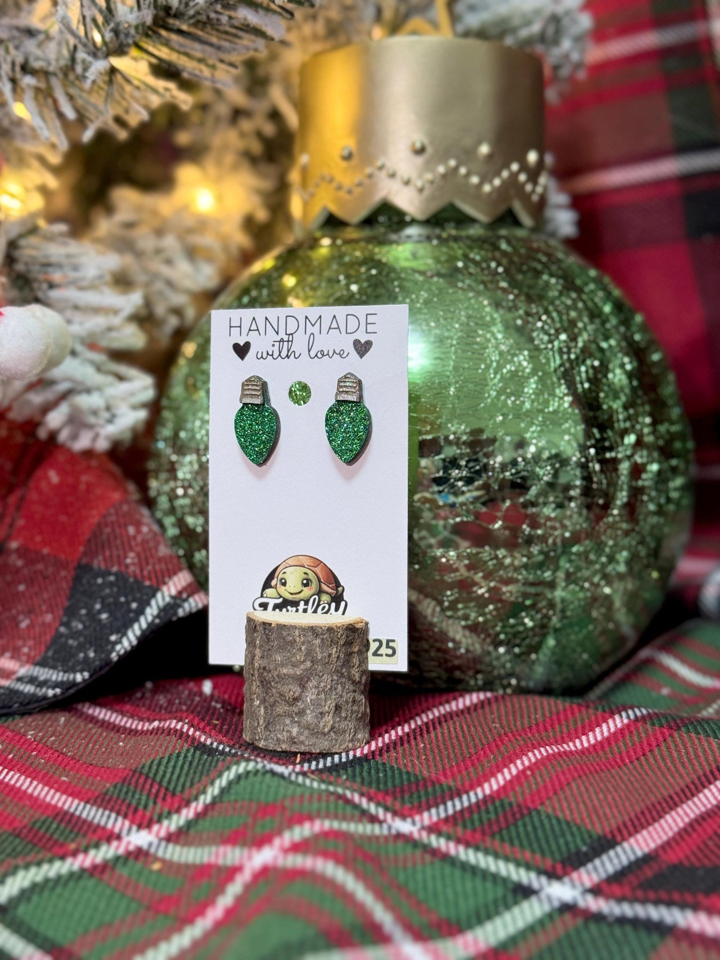 Handmade Glitter Bulb Earrings - Choose Green or Red, Sparkly Christmas Jewelry, Festive Holiday Accessory