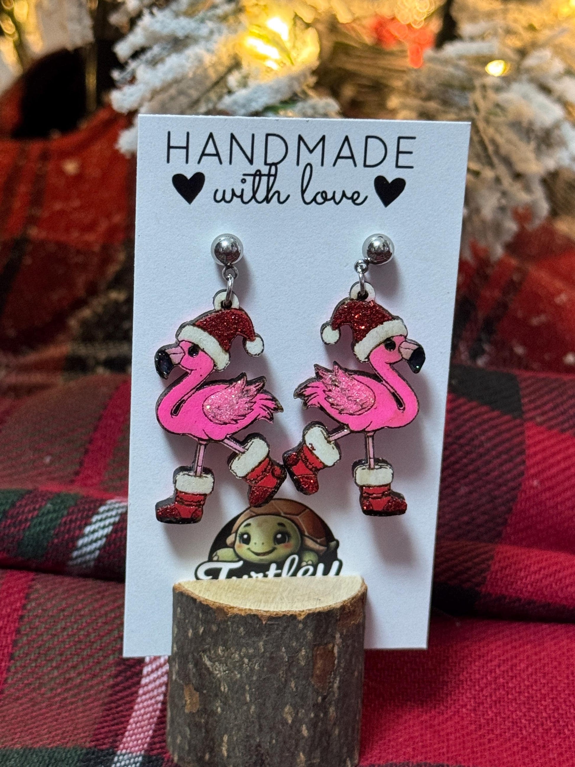 Handmade Flamingo Christmas Earrings: Tropical Holiday Dangles