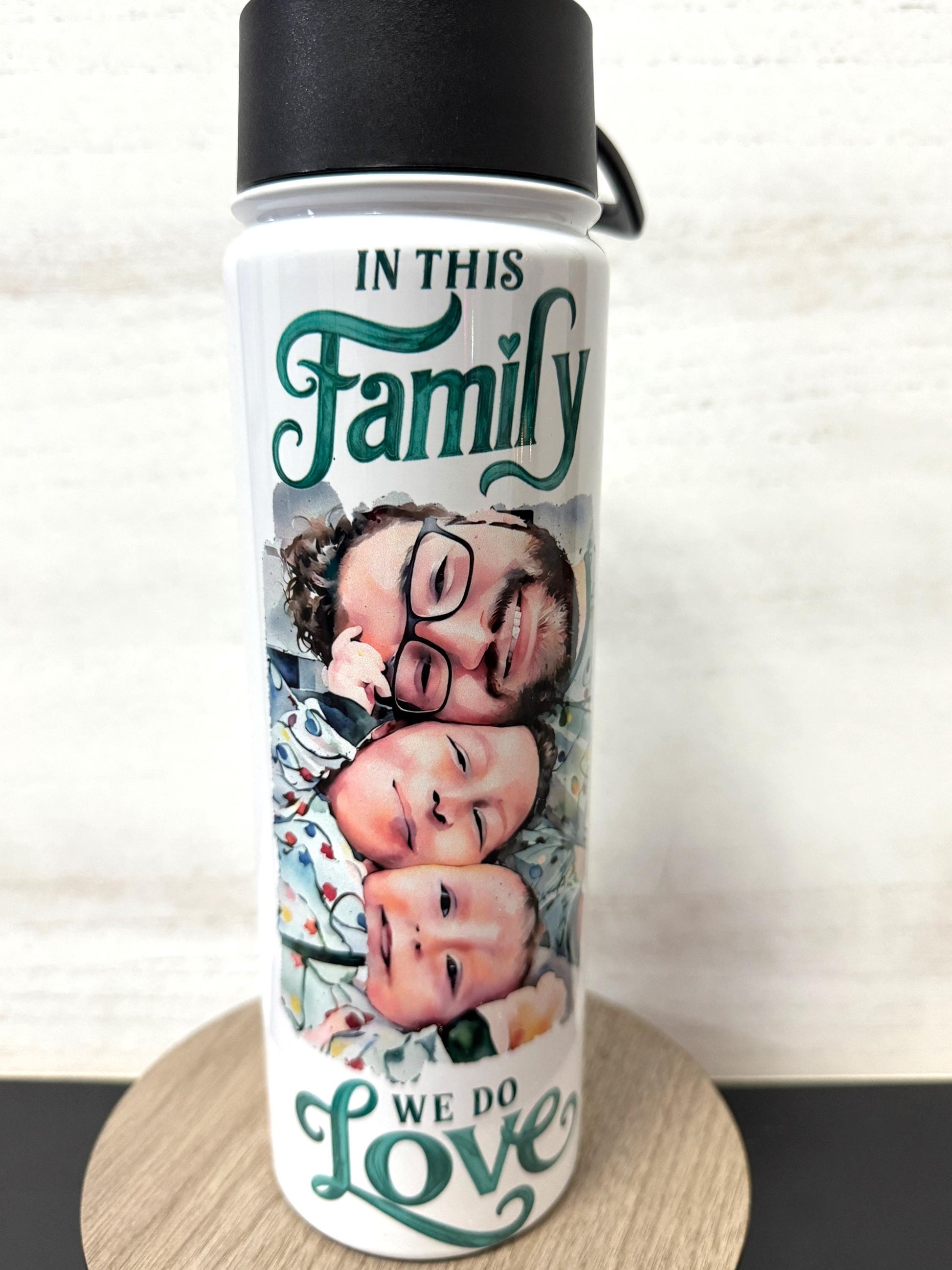 Personalized Watercolor Photo Water Bottle: Custom Stainless Steel Family Gift