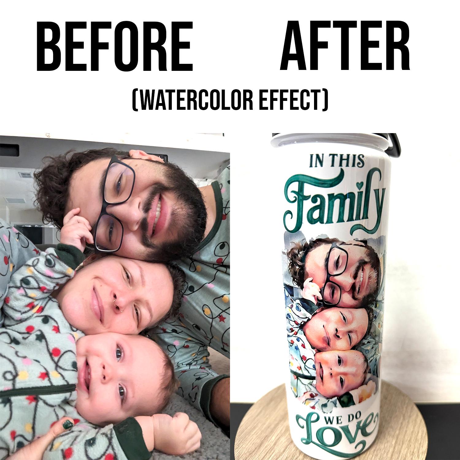 Personalized Watercolor Photo Water Bottle: Custom Stainless Steel Family Gift
