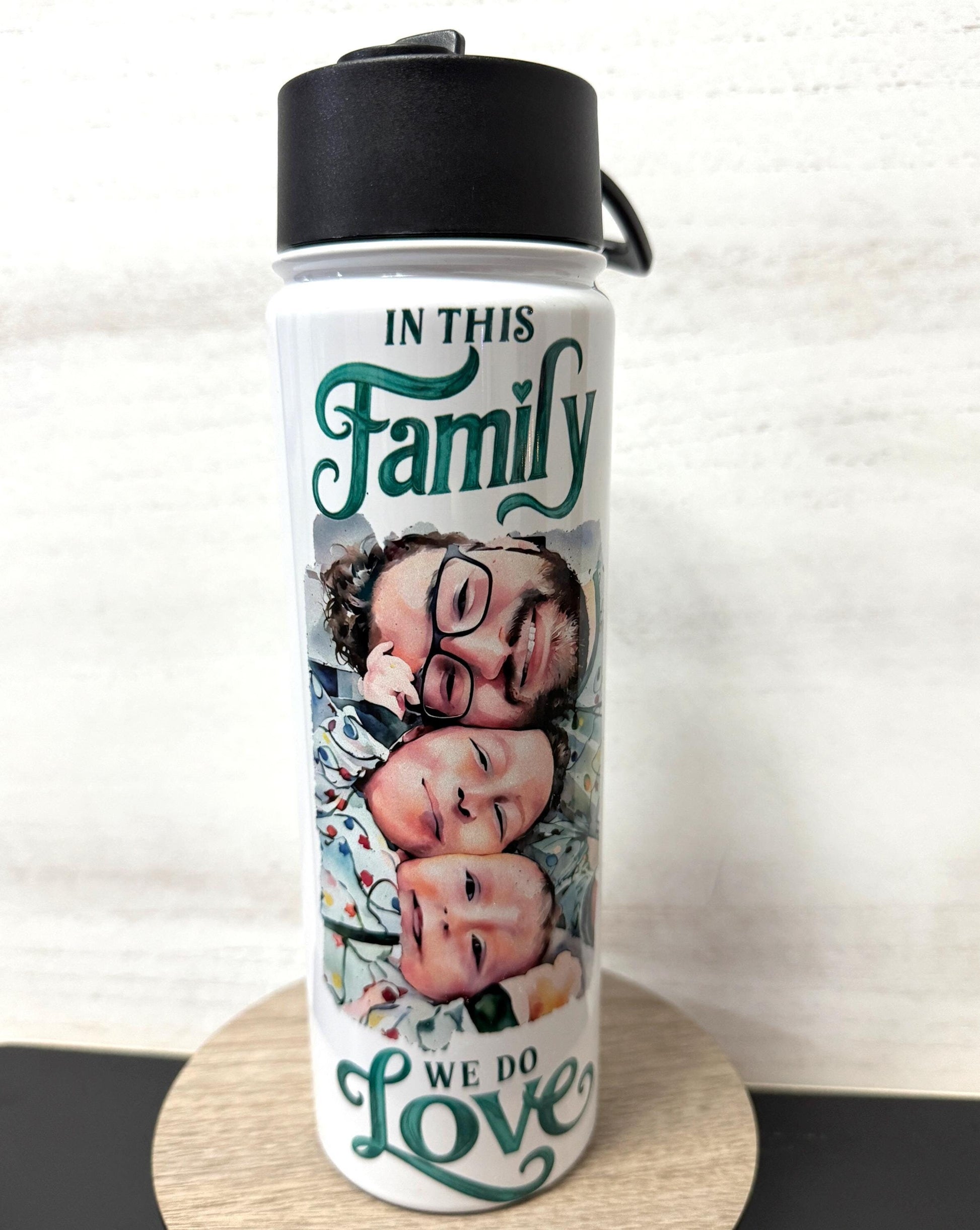 Personalized Watercolor Photo Water Bottle: Custom Stainless Steel Family Gift