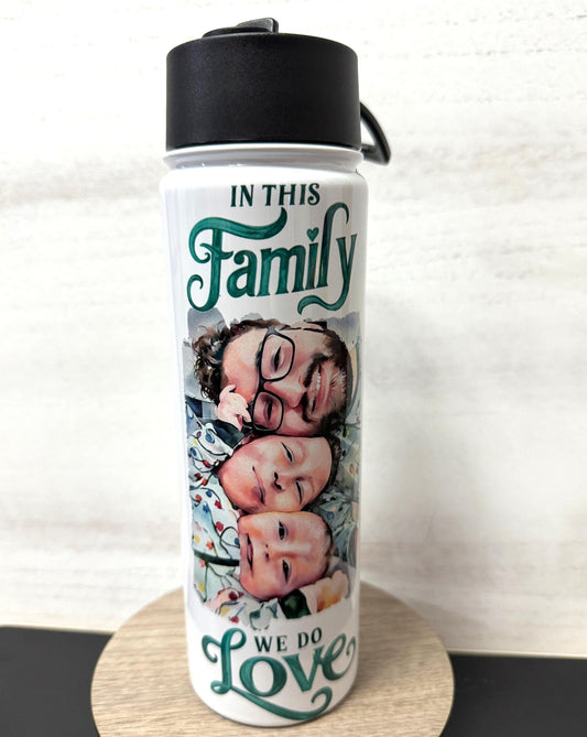Personalized Watercolor Photo Water Bottle: Custom Stainless Steel Family Gift