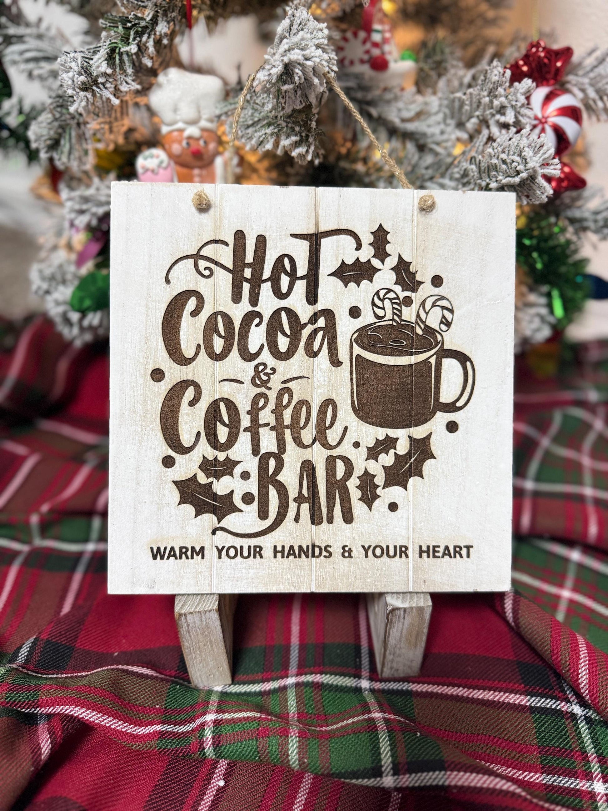 Rustic Christmas Hot Cocoa & Coffee Bar Wood Sign