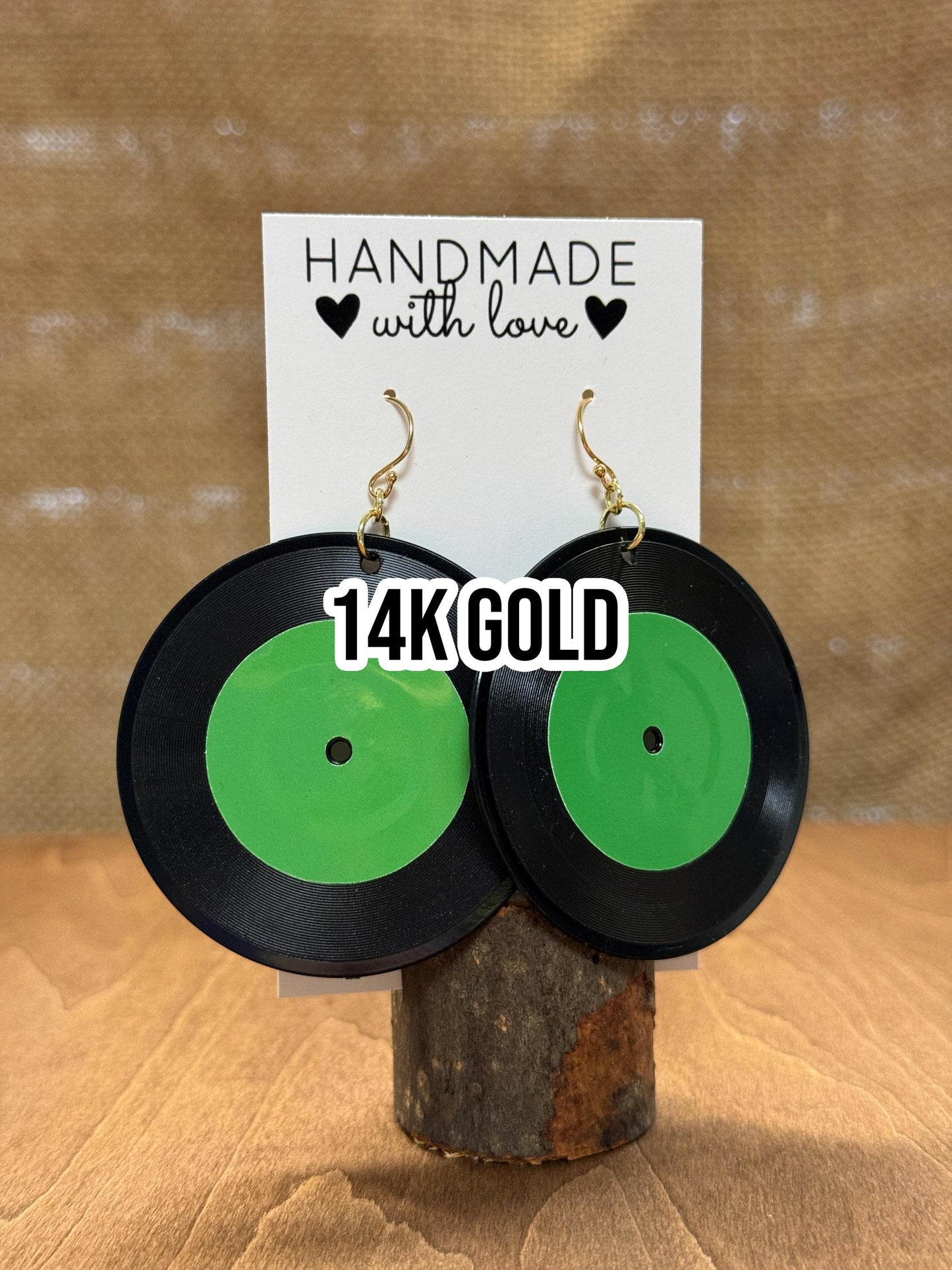 Custom Album Cover Vinyl Record Earrings: 14K Gold, Sterling Silver, or Steel