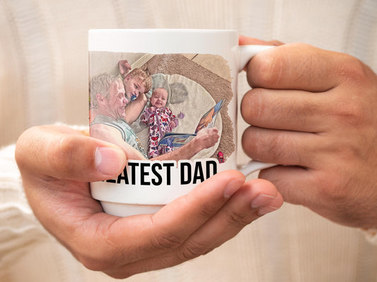 Personalized Dad Photo Mug: Custom Watercolor 'Greatest Dad' Gift