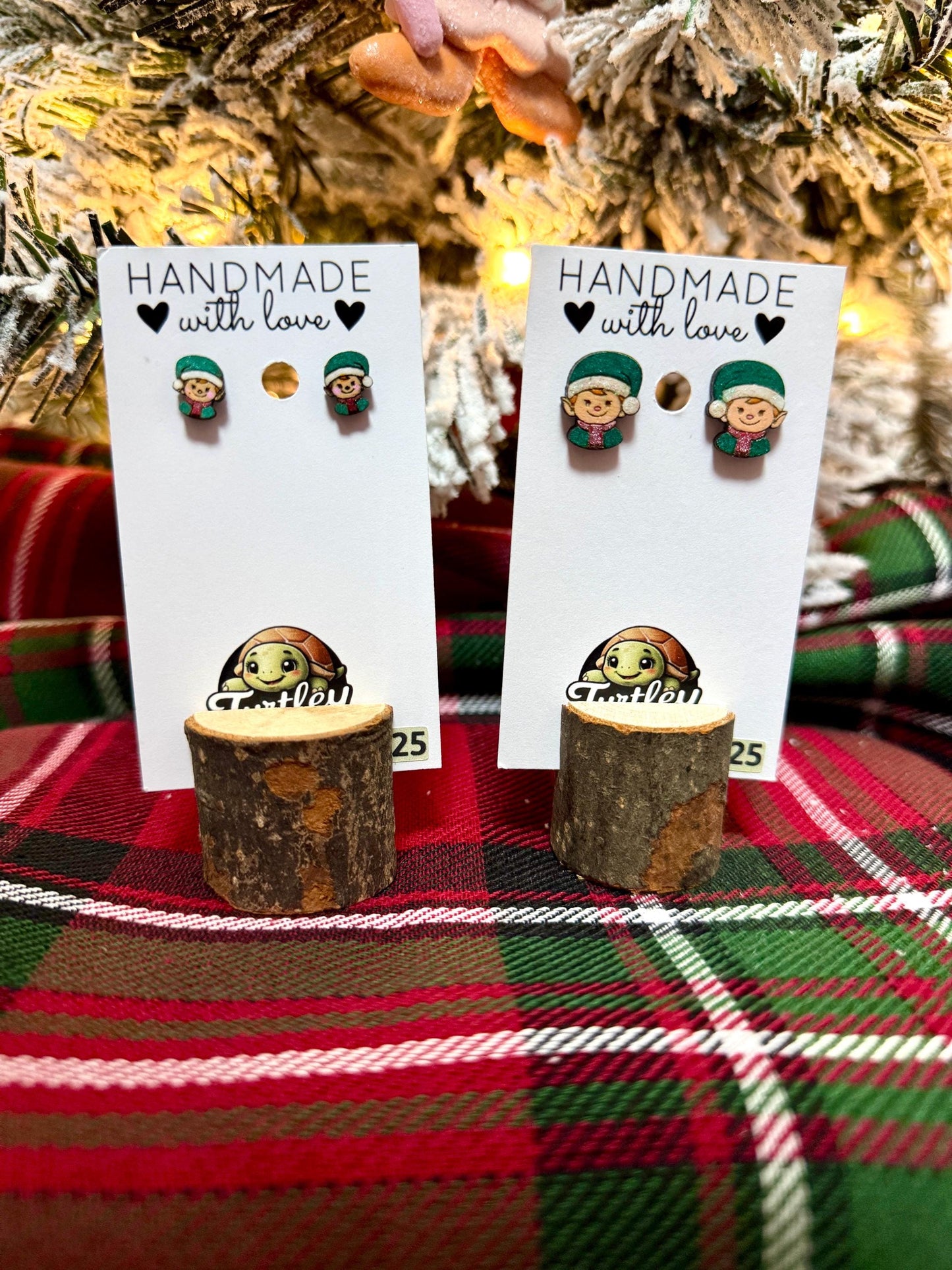 Handmade Glitter Elf Stud Earrings: Festive Christmas Jewelry