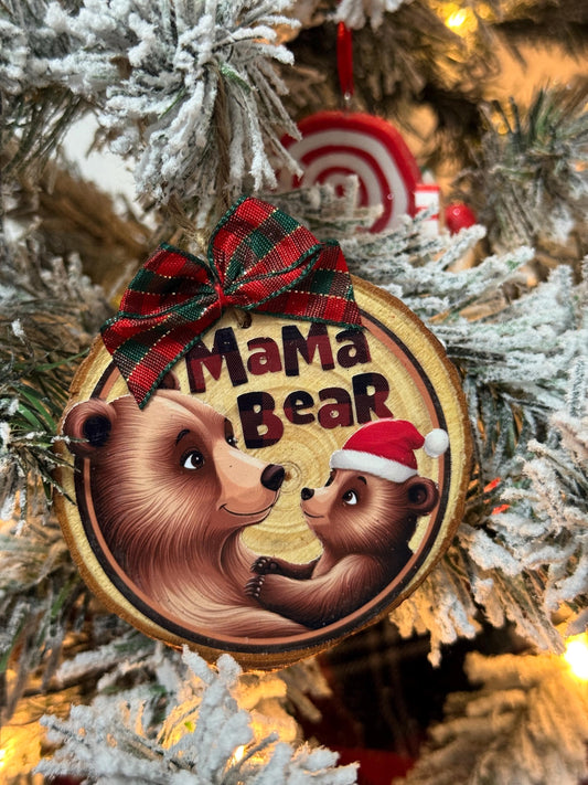 Handmade Mama Bear Woodcut Ornament - 'Best Mommy Ever' with Gingham Plaid, Perfect Gift for Mothers