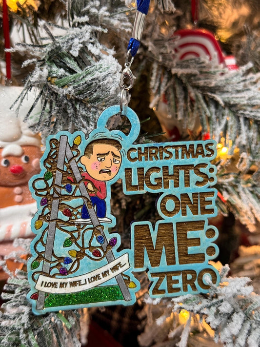 Love My Wife - Christmas Couples Bauble Ornament - Husband on Ladder, Funny Holiday Decor