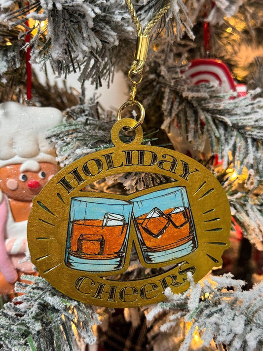Handmade 'Holiday Cheers' Whiskey Glasses Christmas Ornament with Glitter