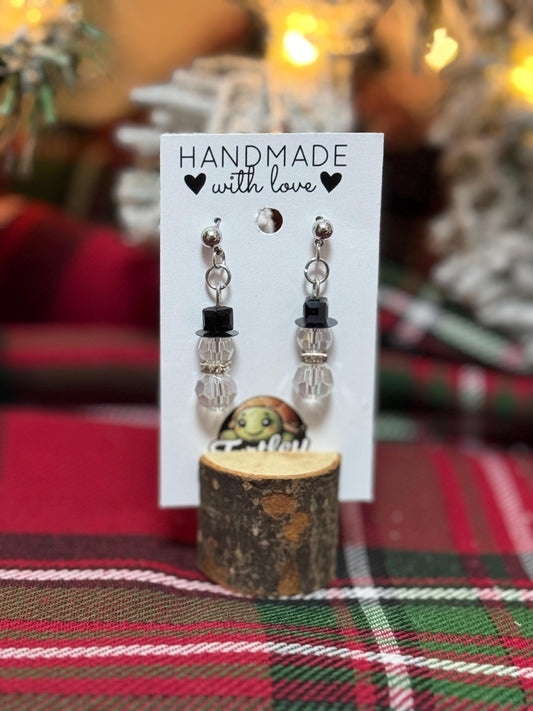 Snowman Gem Bead Earrings - Festive Dangle Earrings, Winter Holiday Jewelry
